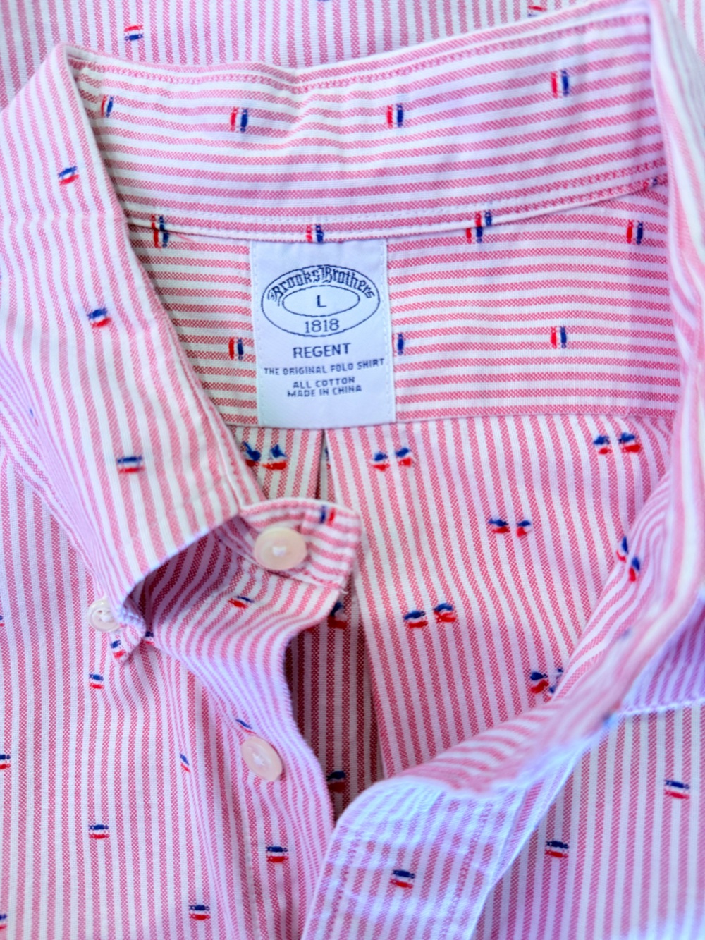 Brooks Brothers Men's L Pink White Stripe Embroidered Button-Down Shirt - Picture 9 of 9